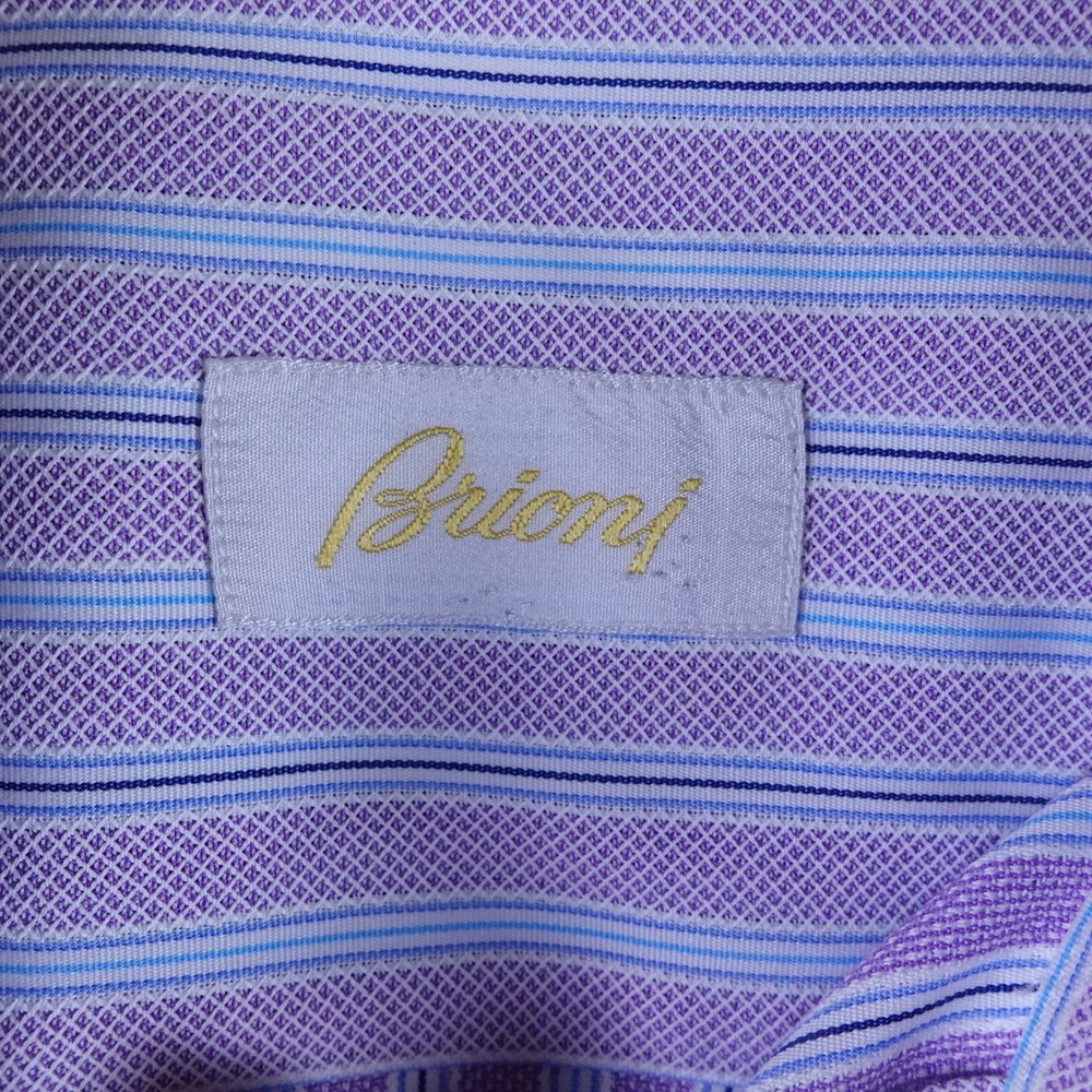 Brioni Mens XXL Striped Button Down Shirt Lavender Purple Cotton Made in Italy - Picture 4 of 10
